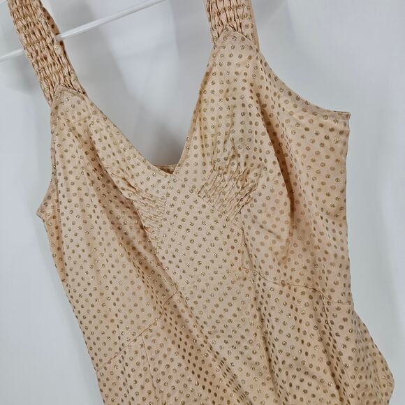 Marc Jacobs y2k Tank Top Pink Gold Metallic Silk Polka Dots Sleeveless Size 8 - Picture 2 of 5